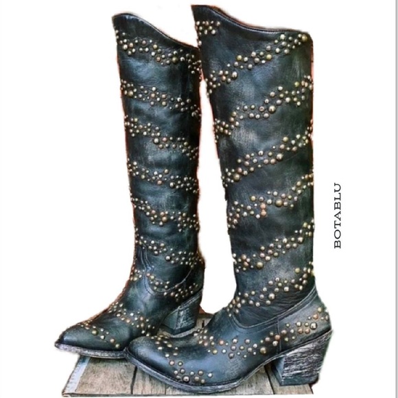 OLD GRINGO Rare Tall Studded Black Leather Cowgirl Western Boots Size 6 - Picture 14 of 15